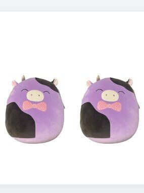 2 New Squishmallows Cow, Alexie, Stuffed Purple & Black Cow Animal